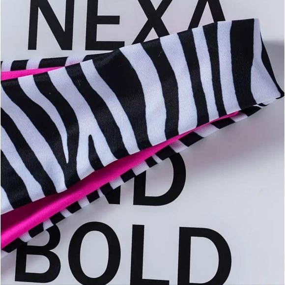 NEW ZEBRA CONTRAST PINK TRIM BIKINI SET - Picture 7 of 10